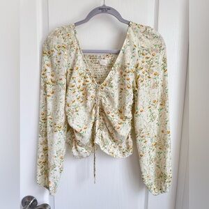 H&M Cream Blouse with Yellow Floral Design